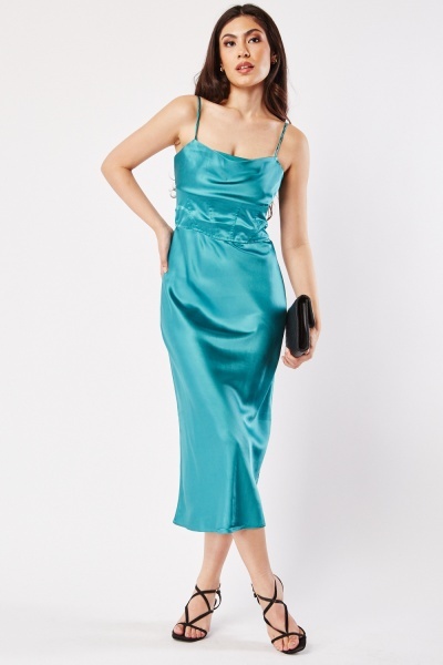 Emerald Shade Silky Slip Dress