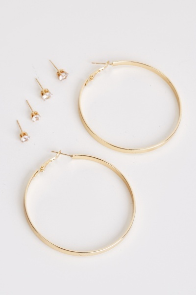 3 Pack Gold Hoop And Stud Set
