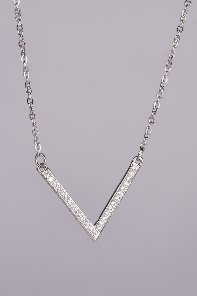 Encrusted V Chained Necklace
