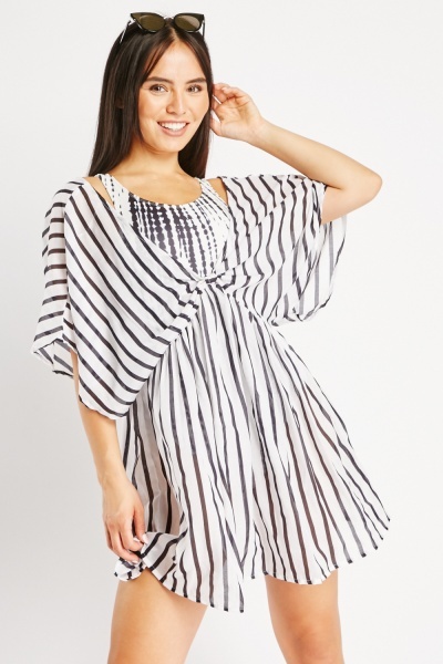 Low Plunge Striped Beach Cover Up
