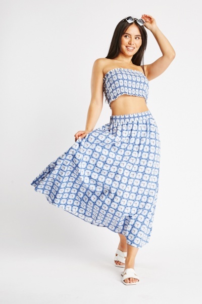 checked bandeau top and skirt set