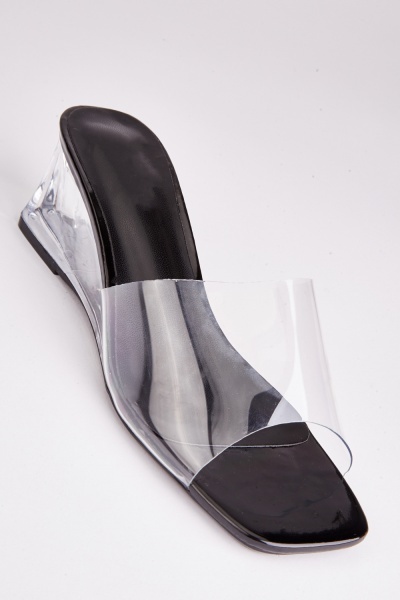 Clear Strap Wedge Mules