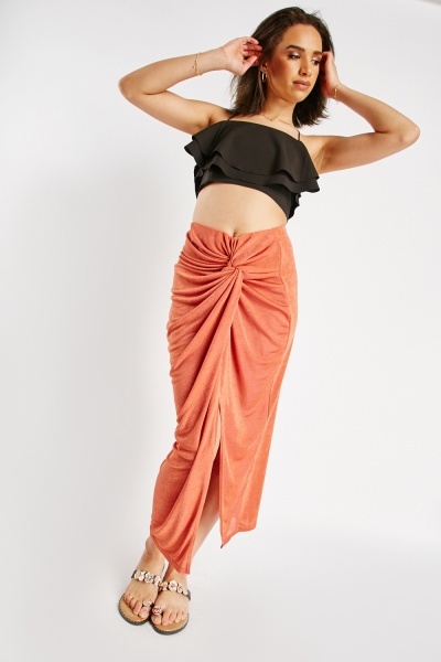 Twisted Front Draped Midi Skirt