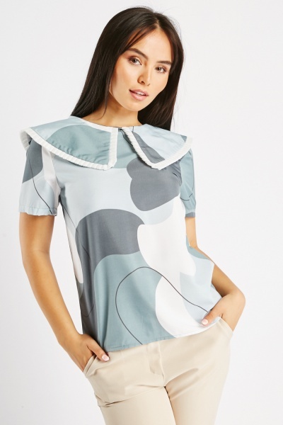 Contrasted Collared Short Sleeve Top