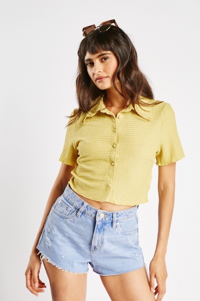 Image of Textured Cropped Shirt