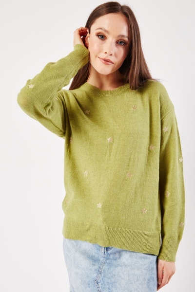 Image of Metallic Star Embroidered Sweater
