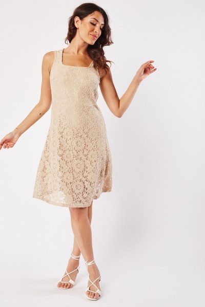 Square Neck Lace Overlay Dress