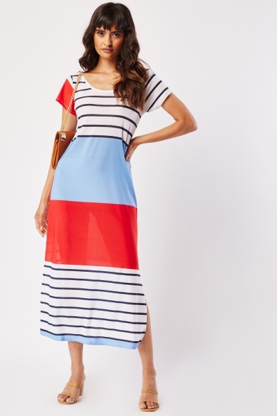Colour Block Printed Side Slit Dress