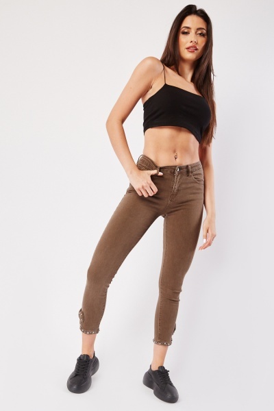 Image of Bow Encrusted Hem Jeans