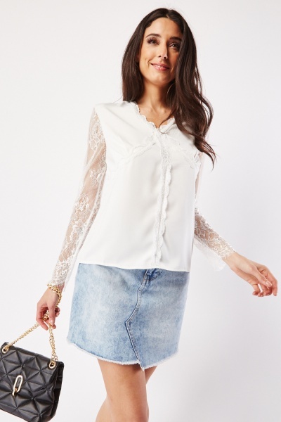 Lace Sleeve Silky Blouse