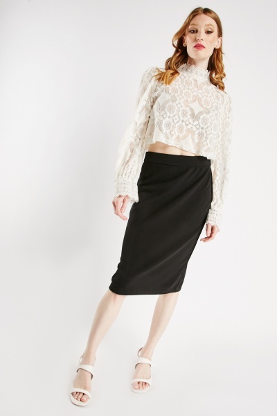 Image of Midi Textured Black Skirt