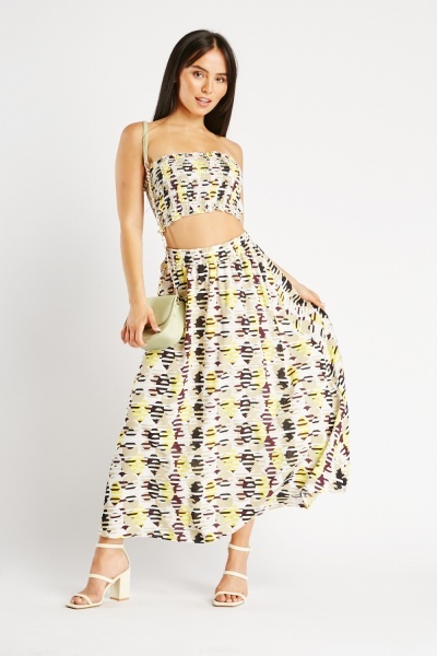 Image of Printed Bandeau Top And Maxi Skirt