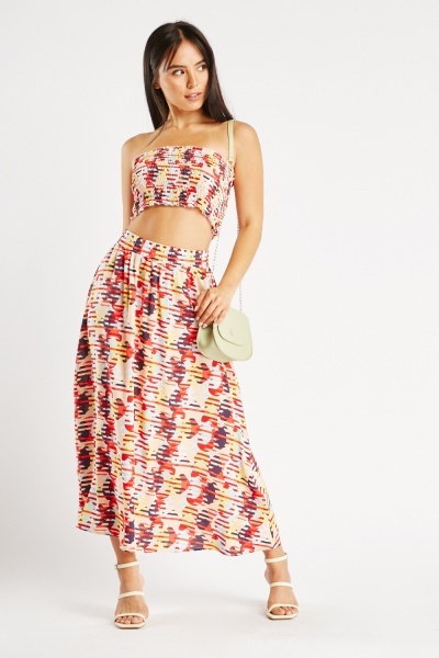 Printed Bandeau Top And Maxi Skirt