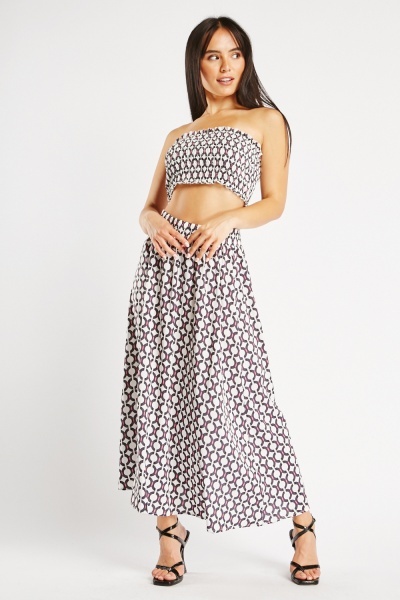 Image of All Over Printed Bandeau Top And Skirt Set