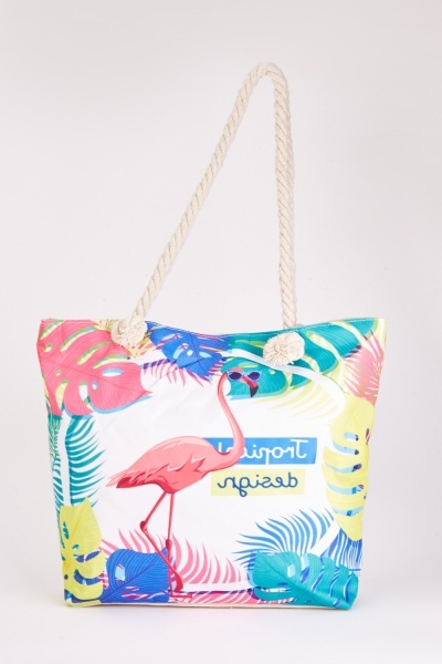 Flamingo Print Beach Bag