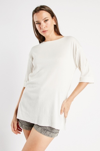 Image of Rolled Short Sleeve Textured Top
