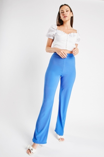 Textured Elasticated Flared Leg Trousers