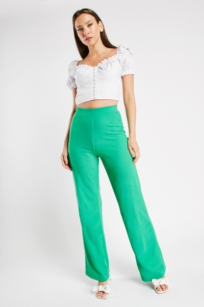 Image of Textured Elasticated Flared Leg Trousers