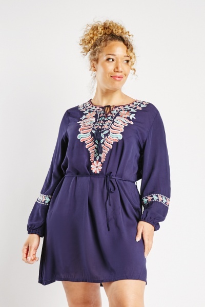 Embroidered Motif Tunic Dress