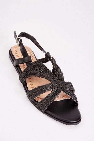 Textured Slingback Flat Sandals