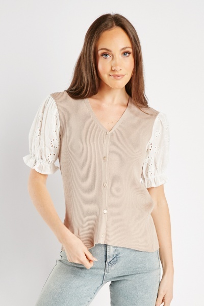 Anglaise Broderie Sleeve Knit Top