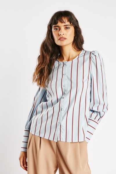 Image of Bishop Sleeve Pinstriped Blouse