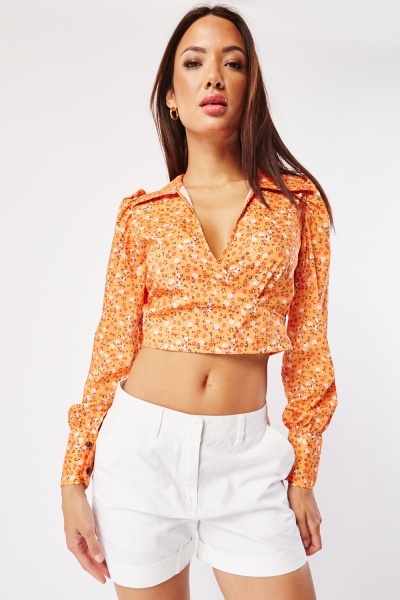 Image of Collared Wrap Floral Crop Top