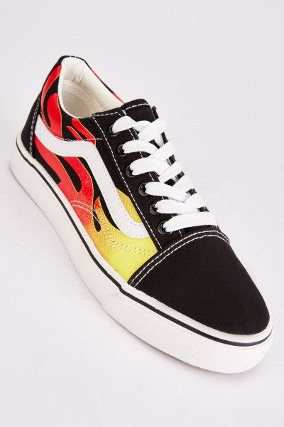 Fire Print Lace Up Sneakers