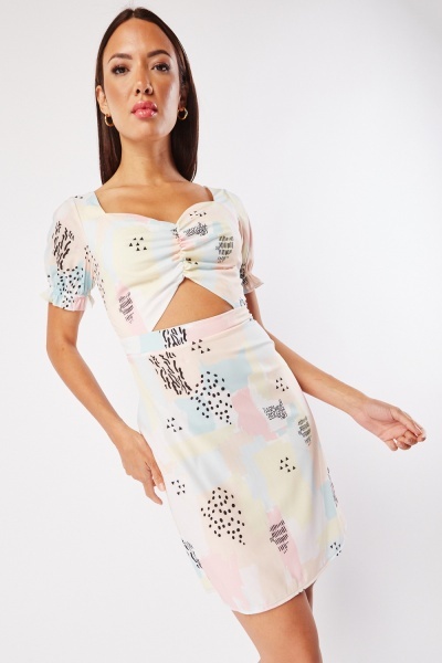 Image of Cut Out Printed Sweetheart Dress