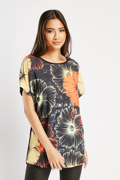 Image of Floral Print Oversized Casual T-Shirt