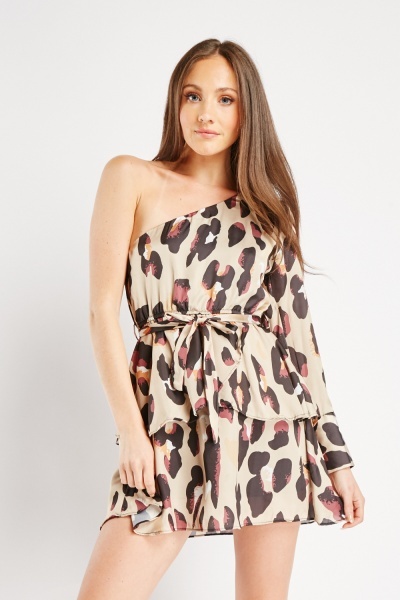 Image of One Shoulder Leopard Print Dress