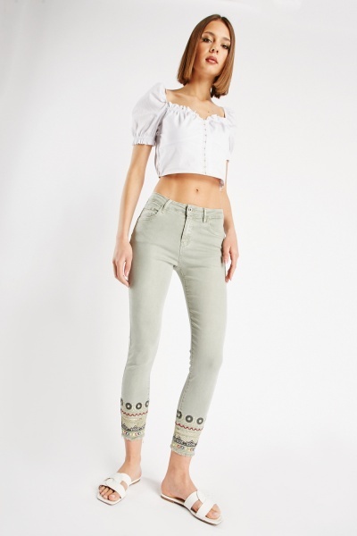 Faux Mirror Sequin Embriored Trousers