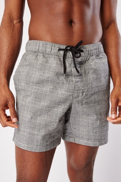 Houndstooth Print Cotton Shorts