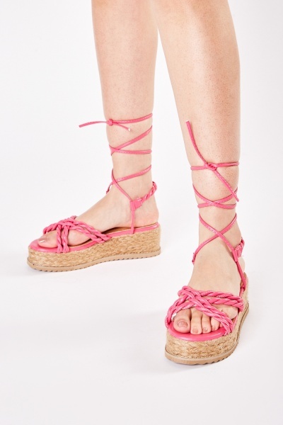 Criss Cross Tie Up Wedge Sandals