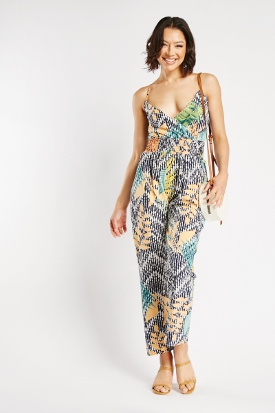 Tropical Printed Strappy Jumpsuit