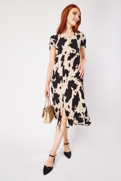 Cow Print Textured Midi Dress