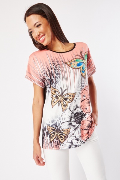 Encrusted Butterfly Casual T-Shirt
