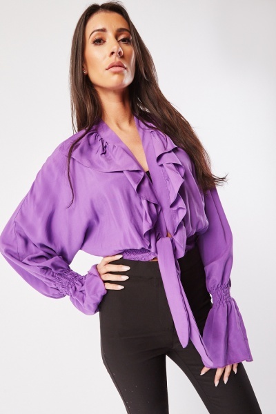 Ruffle Neck Tie Up Blouse