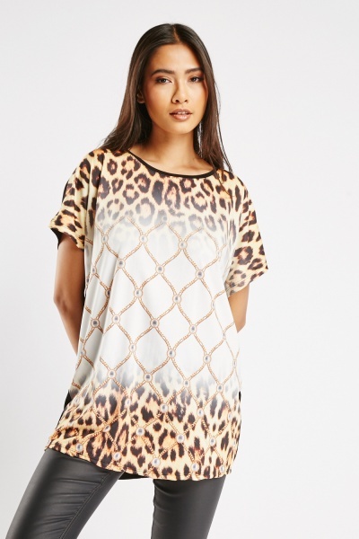 Image of Chain Mixed Print Oversized T-Shirt