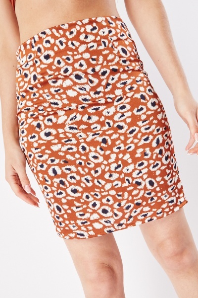 Gathered Mini Leopard Print Skirt