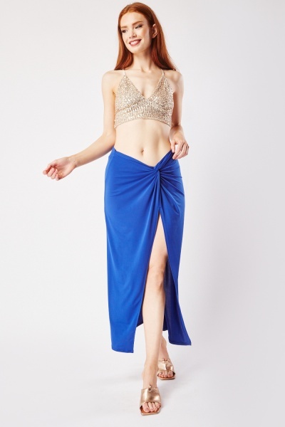 Twisted Front Slit Maxi Skirt