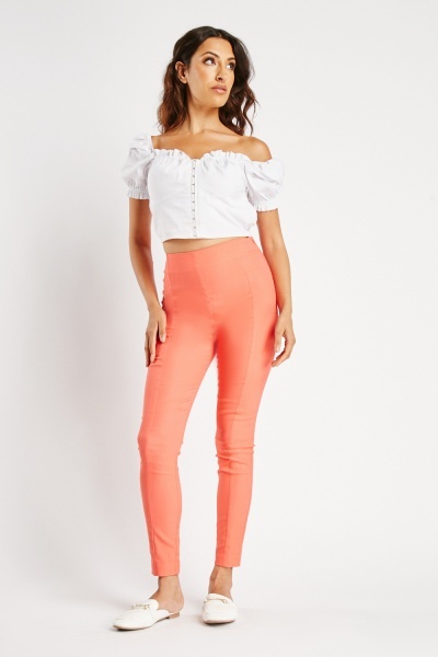 High Waist Skinny Coral Trousers