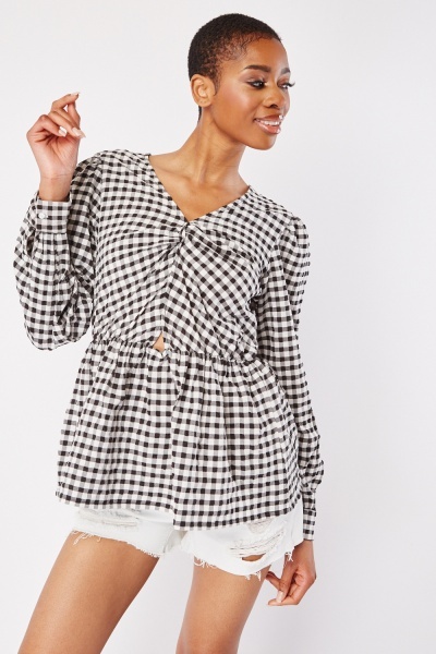 Keyhole Front Gingham Top