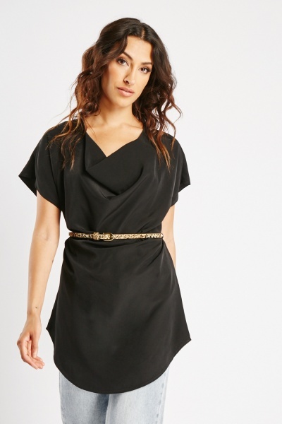 Cowl Neck Draped Belted Top