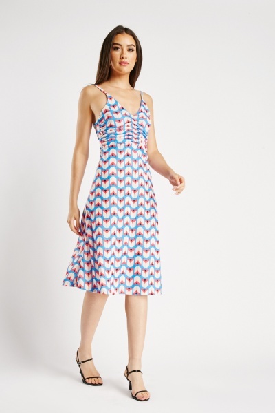 Image of Printed Strappy Ruched Dress