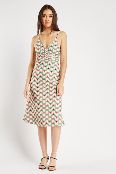 printed strappy ruched dress