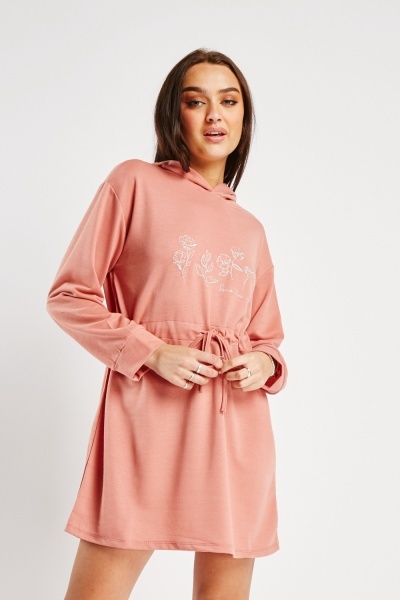 Embroidered Motif Hoodie Dress