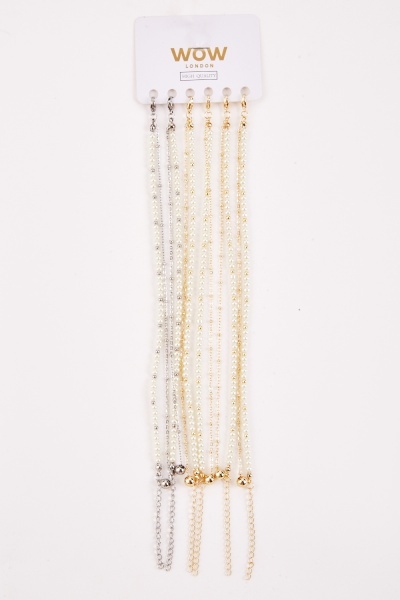 6 Piece Layered Faux Pearl Anklet Bracelets