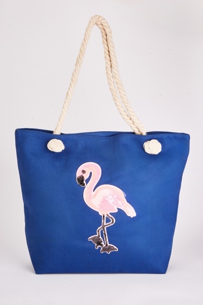 Sequin Flamingo Applique Tote Bag