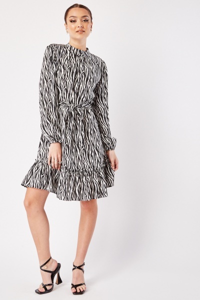 Zebra Print Ruffle Tunic Dress